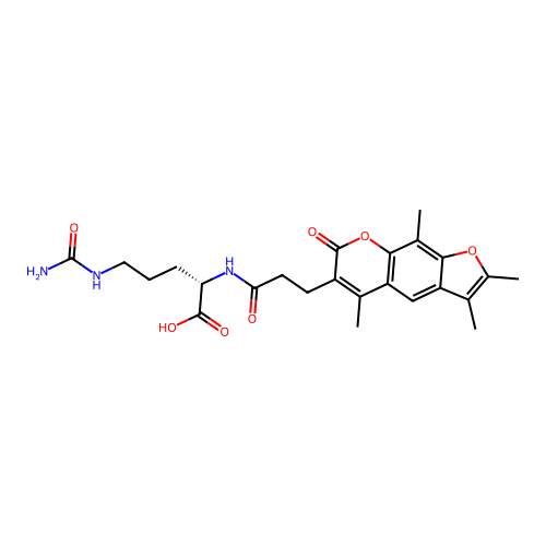 (S)-2-(3-(2,3,5,9-tetramethyl-7-oxo-7H-furo[3,2-g]chromen-6-yl)propanamido)-5-ureidopentanoic acid structure