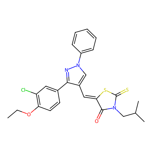 (5Z)-5-{[3-(3-chloro-4-ethoxyphenyl)-1-phenyl-1H-pyrazol-4-yl]methylidene}-3-(2-methylpropyl)-2-thioxo-1,3-thiazolidin-4-one structure