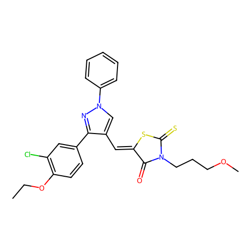 (5Z)-5-{[3-(3-chloro-4-ethoxyphenyl)-1-phenyl-1H-pyrazol-4-yl]methylidene}-3-(3-methoxypropyl)-2-thioxo-1,3-thiazolidin-4-one structure