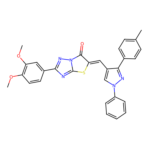 (5Z)-2-(3,4-dimethoxyphenyl)-5-{[3-(4-methylphenyl)-1-phenyl-1H-pyrazol-4-yl]methylene}[1,3]thiazolo[3,2-b][1,2,4]triazol-6(5H)-one structure
