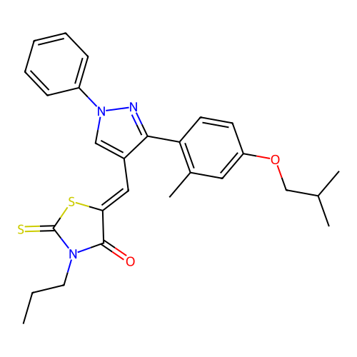 (5Z)-5-({3-[2-methyl-4-(2-methylpropoxy)phenyl]-1-phenyl-1H-pyrazol-4-yl}methylidene)-3-propyl-2-thioxo-1,3-thiazolidin-4-one structure