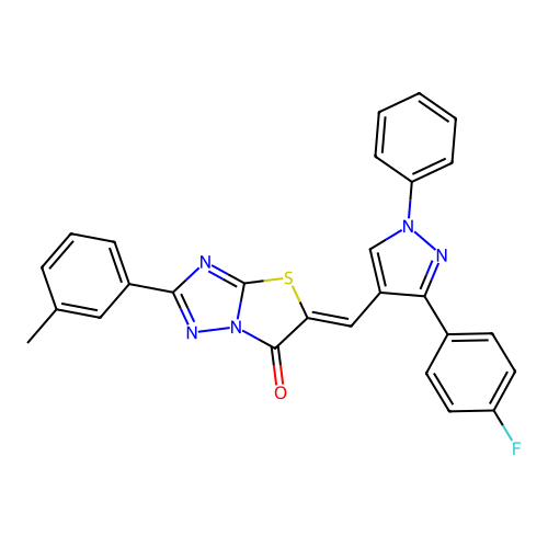 (5Z)-5-{[3-(4-fluorophenyl)-1-phenyl-1H-pyrazol-4-yl]methylidene}-2-(3-methylphenyl)[1,3]thiazolo[3,2-b][1,2,4]triazol-6(5H)-one structure
