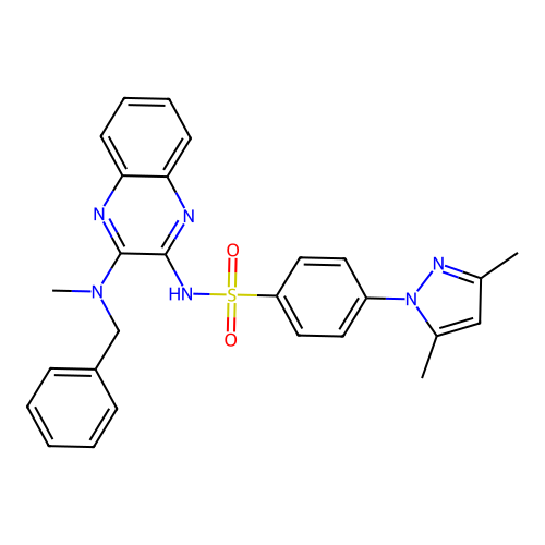 N-[3-[benzyl(methyl)amino]quinoxalin-2-yl]-4-(3,5-dimethylpyrazol-1-yl)benzenesulfonamide structure