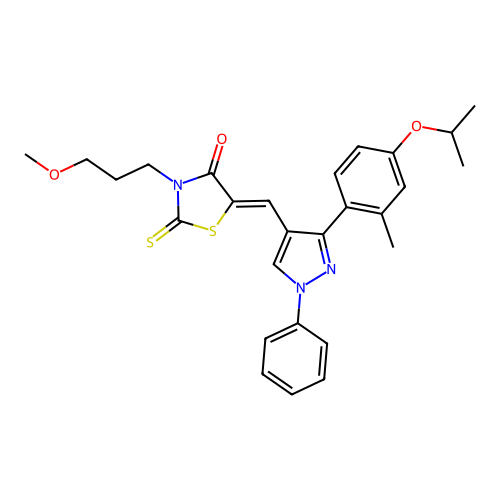 (5Z)-3-(3-methoxypropyl)-5-({3-[2-methyl-4-(propan-2-yloxy)phenyl]-1-phenyl-1H-pyrazol-4-yl}methylidene)-2-thioxo-1,3-thiazolidin-4-one structure