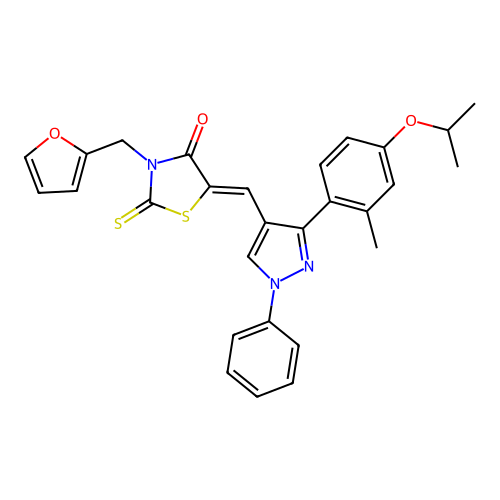 (5Z)-3-(furan-2-ylmethyl)-5-({3-[2-methyl-4-(propan-2-yloxy)phenyl]-1-phenyl-1H-pyrazol-4-yl}methylidene)-2-thioxo-1,3-thiazolidin-4-one structure