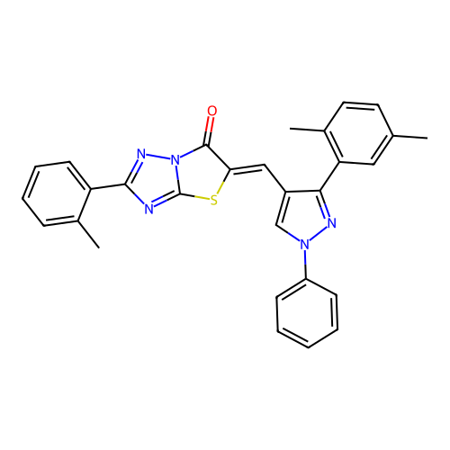 (5Z)-5-{[3-(2,5-dimethylphenyl)-1-phenyl-1H-pyrazol-4-yl]methylidene}-2-(2-methylphenyl)[1,3]thiazolo[3,2-b][1,2,4]triazol-6(5H)-one structure
