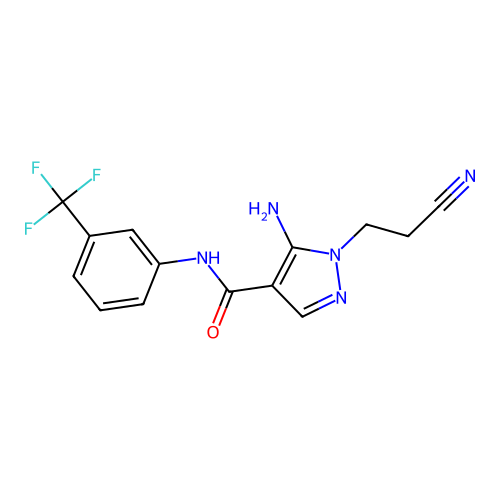 5-Amino-1-(2-cyanoethyl)-N-[3-(trifluoromethyl)phenyl]-1H-pyrazole-4-carboxamide structure