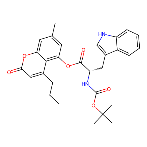 (S)-7-methyl-2-oxo-4-propyl-2H-chromen-5-yl 2-((tert-butoxycarbonyl)amino)-3-(1H-indol-3-yl)propanoate structure