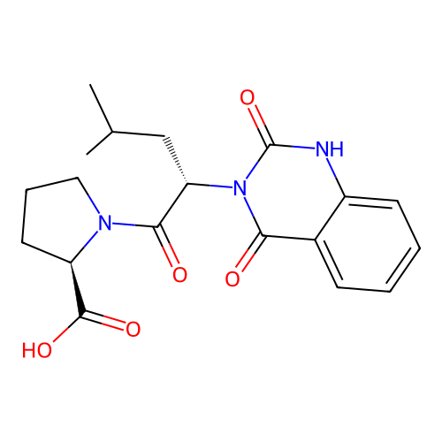 (R)-1-((S)-2-(2,4-dioxo-1,2-dihydroquinazolin-3(4H)-yl)-4-methylpentanoyl)pyrrolidine-2-carboxylic acid structure