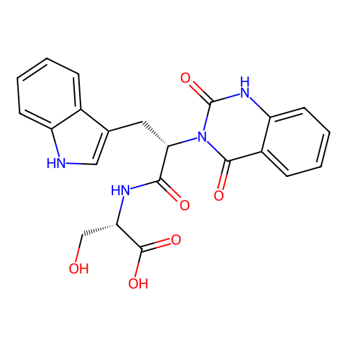 (S)-2-((S)-2-(2,4-dioxo-1,2-dihydroquinazolin-3(4H)-yl)-3-(1H-indol-3-yl)propanamido)-3-hydroxypropanoic acid structure