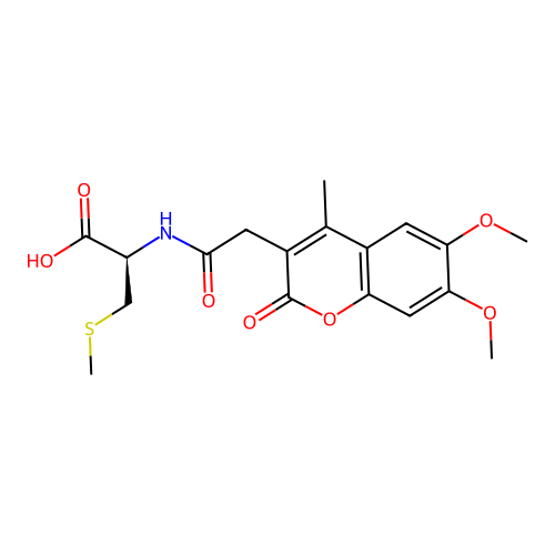 (R)-2-(2-(6,7-dimethoxy-4-methyl-2-oxo-2H-chromen-3-yl)acetamido)-3-(methylthio)propanoic acid structure
