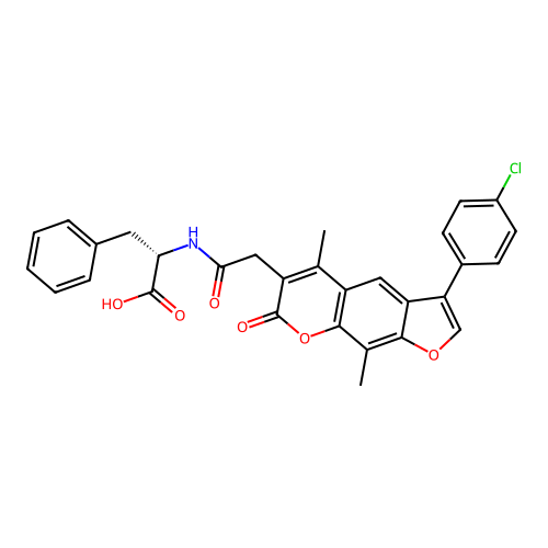 (2S)-2-[[2-[3-(4-chlorophenyl)-5,9-dimethyl-7-oxofuro[3,2-g]chromen-6-yl]acetyl]amino]-3-phenylpropanoic acid structure