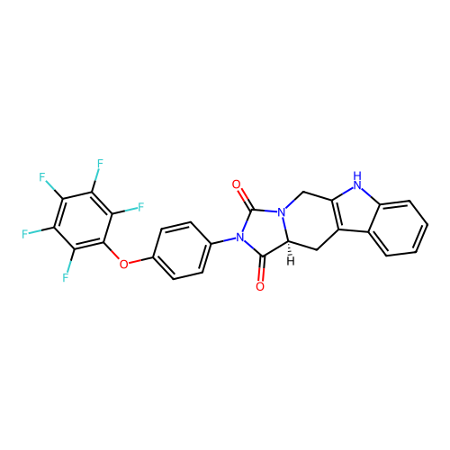 (11aS)-2-[4-(pentafluorophenoxy)phenyl]-5,6,11,11a-tetrahydro-1H-imidazo[1',5':1,6]pyrido[3,4-b]indole-1,3(2H)-dione structure