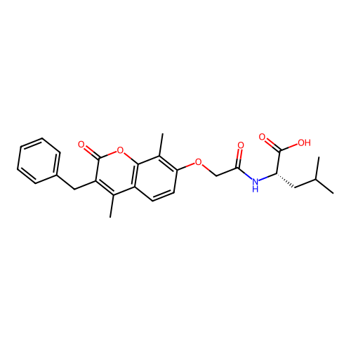 (S)-2-(2-((3-benzyl-4,8-dimethyl-2-oxo-2H-chromen-7-yl)oxy)acetamido)-4-methylpentanoic acid structure