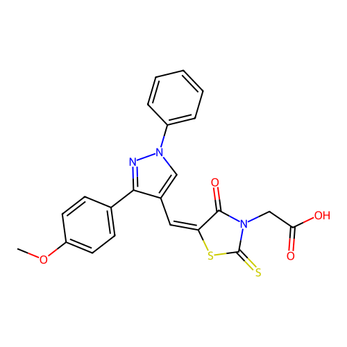 [(5E)-5-{[3-(4-methoxyphenyl)-1-phenyl-1H-pyrazol-4-yl]methylidene}-4-oxo-2-thioxo-1,3-thiazolidin-3-yl]acetic acid structure