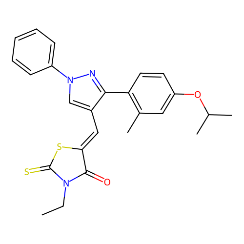 (5Z)-3-ethyl-5-({3-[2-methyl-4-(propan-2-yloxy)phenyl]-1-phenyl-1H-pyrazol-4-yl}methylidene)-2-thioxo-1,3-thiazolidin-4-one structure