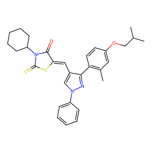 (5Z)-3-cyclohexyl-5-({3-[2-methyl-4-(2-methylpropoxy)phenyl]-1-phenyl-1H-pyrazol-4-yl}methylidene)-2-thioxo-1,3-thiazolidin-4-one structure