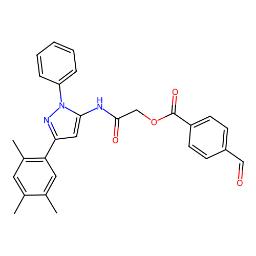 [2-oxo-2-[[2-phenyl-5-(2,4,5-trimethylphenyl)pyrazol-3-yl]amino]ethyl] 4-formylbenzoate structure