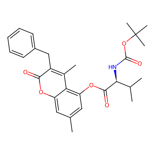 (S)-3-benzyl-4,7-dimethyl-2-oxo-2H-chromen-5-yl 2-((tert-butoxycarbonyl)amino)-3-methylbutanoate structure