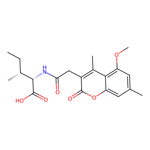 N-[(5-methoxy-4,7-dimethyl-2-oxo-2H-chromen-3-yl)acetyl]-L-isoleucine structure