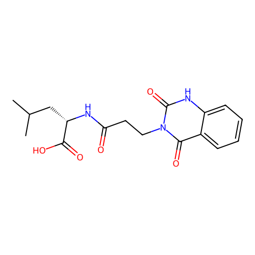 (S)-2-(3-(2,4-dioxo-1,2-dihydroquinazolin-3(4H)-yl)propanamido)-4-methylpentanoic acid structure