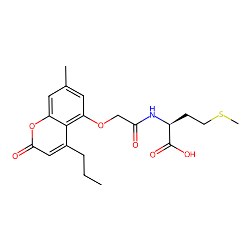 N-{[(7-methyl-2-oxo-4-propyl-2H-chromen-5-yl)oxy]acetyl}-L-methionine structure