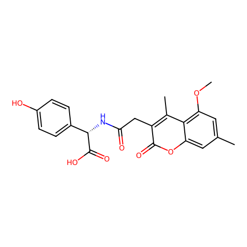 (S)-2-(4-hydroxyphenyl)-2-(2-(5-methoxy-4,7-dimethyl-2-oxo-2H-chromen-3-yl)acetamido)acetic acid structure