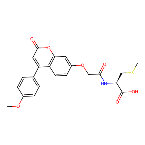 N-({[4-(4-methoxyphenyl)-2-oxo-2H-chromen-7-yl]oxy}acetyl)-S-methyl-L-cysteine structure