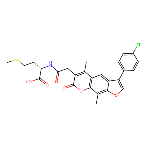 (2S)-2-[[2-[3-(4-chlorophenyl)-5,9-dimethyl-7-oxofuro[3,2-g]chromen-6-yl]acetyl]amino]-4-methylsulfanylbutanoic acid structure