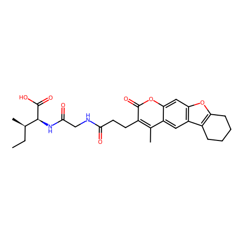 (2S,3R)-3-methyl-2-(2-(3-(4-methyl-2-oxo-6,7,8,9-tetrahydro-2H-benzofuro[3,2-g]chromen-3-yl)propanamido)acetamido)pentanoic acid structure