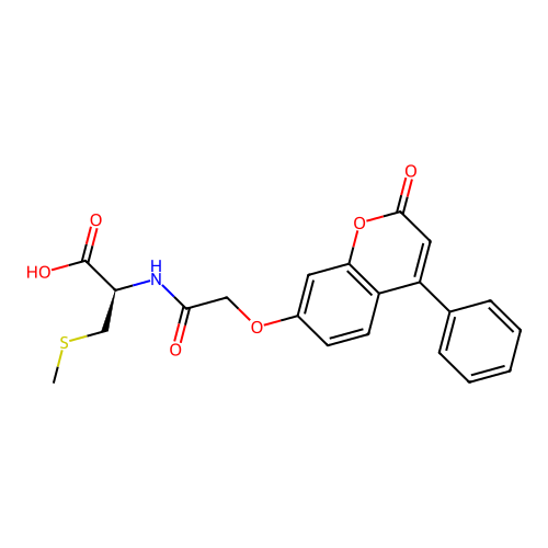 (R)-3-(methylthio)-2-(2-((2-oxo-4-phenyl-2H-chromen-7-yl)oxy)acetamido)propanoic acid structure