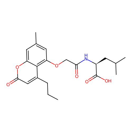 N-{[(7-methyl-2-oxo-4-propyl-2H-chromen-5-yl)oxy]acetyl}-L-leucine structure