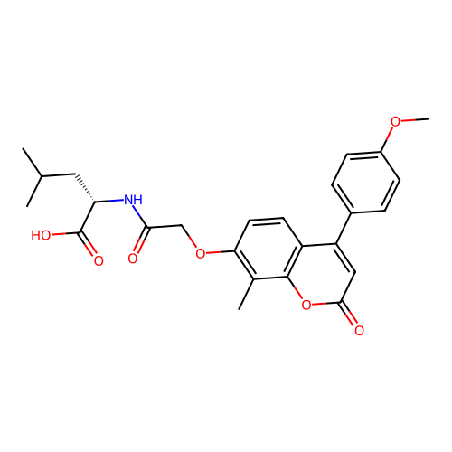 (S)-2-(2-((4-(4-methoxyphenyl)-8-methyl-2-oxo-2H-chromen-7-yl)oxy)acetamido)-4-methylpentanoic acid structure