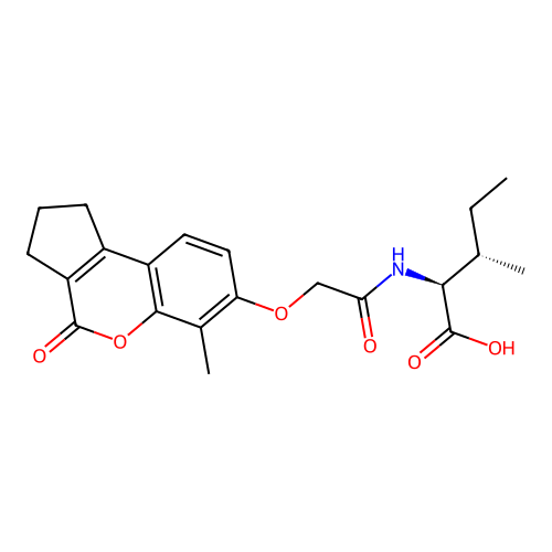 (2S,3S)-3-methyl-2-(2-((6-methyl-4-oxo-1,2,3,4-tetrahydrocyclopenta[c]chromen-7-yl)oxy)acetamido)pentanoic acid structure