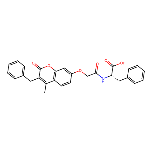 N-{[(3-benzyl-4-methyl-2-oxo-2H-chromen-7-yl)oxy]acetyl}-L-phenylalanine structure