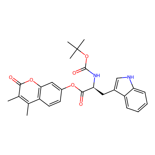 (S)-3,4-dimethyl-2-oxo-2H-chromen-7-yl 2-((tert-butoxycarbonyl)amino)-3-(1H-indol-3-yl)propanoate structure