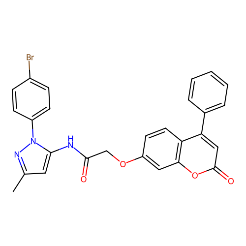 N-(1-(4-bromophenyl)-3-methyl-1H-pyrazol-5-yl)-2-((2-oxo-4-phenyl-2H-chromen-7-yl)oxy)acetamide structure