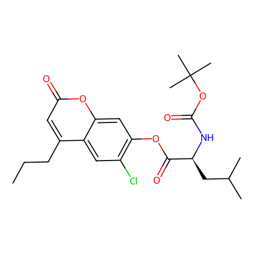 6-chloro-2-oxo-4-propyl-2H-chromen-7-yl N-(tert-butoxycarbonyl)-L-leucinate structure