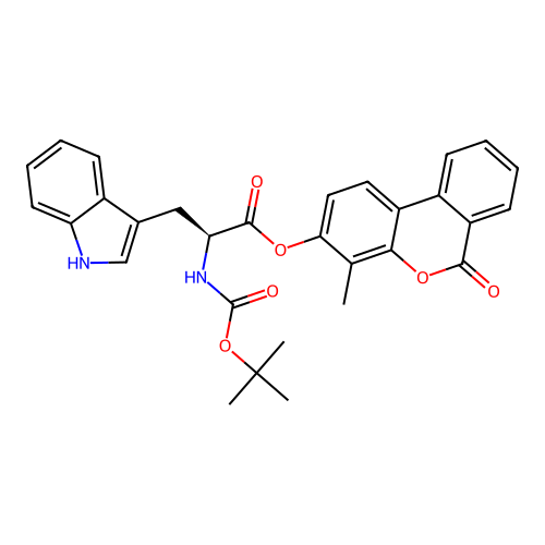 (S)-4-methyl-6-oxo-6H-benzo[c]chromen-3-yl 2-((tert-butoxycarbonyl)amino)-3-(1H-indol-3-yl)propanoate structure