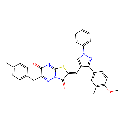 (2Z)-2-{[3-(4-methoxy-3-methylphenyl)-1-phenyl-1H-pyrazol-4-yl]methylidene}-6-(4-methylbenzyl)-7H-[1,3]thiazolo[3,2-b][1,2,4]triazine-3,7(2H)-dione structure