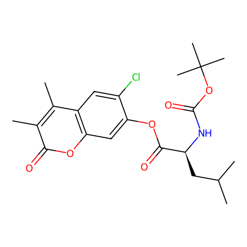 (6-chloro-3,4-dimethyl-2-oxochromen-7-yl) (2S)-4-methyl-2-[(2-methylpropan-2-yl)oxycarbonylamino]pentanoate structure