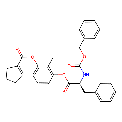 (S)-6-methyl-4-oxo-1,2,3,4-tetrahydrocyclopenta[c]chromen-7-yl 2-(((benzyloxy)carbonyl)amino)-3-phenylpropanoate structure