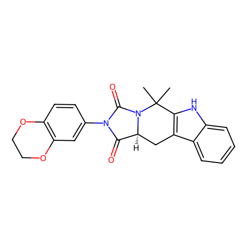 (11aS)-2-(2,3-dihydro-1,4-benzodioxin-6-yl)-5,5-dimethyl-5,6,11,11a-tetrahydro-1H-imidazo[1',5':1,6]pyrido[3,4-b]indole-1,3(2H)-dione structure