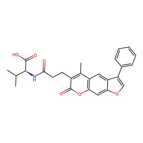 (S)-3-methyl-2-(3-(5-methyl-7-oxo-3-phenyl-7H-furo[3,2-g]chromen-6-yl)propanamido)butanoic acid structure