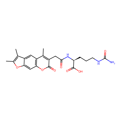 (S)-2-(2-(2,3,5-trimethyl-7-oxo-7H-furo[3,2-g]chromen-6-yl)acetamido)-5-ureidopentanoic acid structure