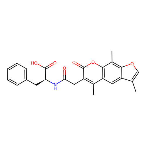 (S)-3-phenyl-2-(2-(3,5,9-trimethyl-7-oxo-7H-furo[3,2-g]chromen-6-yl)acetamido)propanoic acid structure