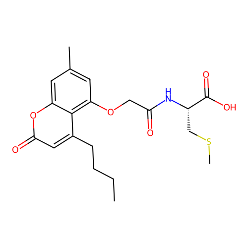 (R)-2-(2-((4-butyl-7-methyl-2-oxo-2H-chromen-5-yl)oxy)acetamido)-3-(methylthio)propanoic acid structure