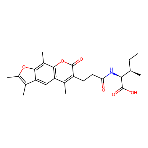 (2S,3R)-3-methyl-2-(3-(2,3,5,9-tetramethyl-7-oxo-7H-furo[3,2-g]chromen-6-yl)propanamido)pentanoic acid structure
