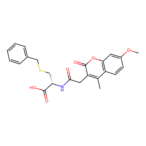 (R)-3-(benzylthio)-2-(2-(7-methoxy-4-methyl-2-oxo-2H-chromen-3-yl)acetamido)propanoic acid structure