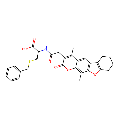 (R)-3-(benzylthio)-2-(2-(4,11-dimethyl-2-oxo-6,7,8,9-tetrahydro-2H-benzofuro[3,2-g]chromen-3-yl)acetamido)propanoic acid structure